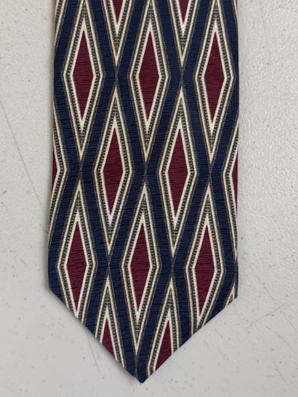 Vintage Argyle Bill Blass Tie 90s Diamond Pattern Designer Necktie Navy/Burgundy